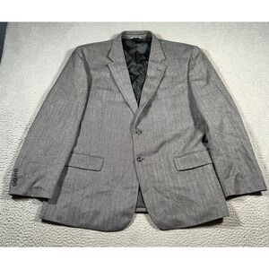 Joseph & Feiss Blazer Jacket Men 48 Grey Herringbone Wool Single‎ Breasted